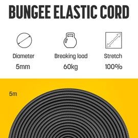 Kamu Synber Bungee Cord 5mm x 5m Elastic Shock Cord Bungee Rope for Tarpaulin, Kayak, Tie Down, Camping | Black