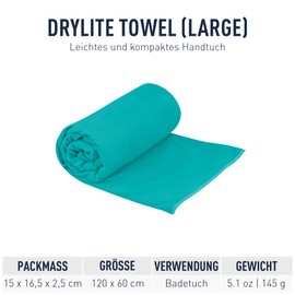 Sea to Summit - DryLite Towel Travel Towel L - Microfibre Bath Towel - Super Soft & Velvety - Absorbent & Quick Drying - Hanger & Bag - Travel & Fitness - 60 x 120 cm - Baltic Blue - 145 g
