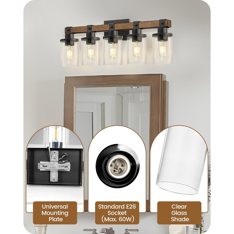 GOEBLESON 5-Light Bathroom Light Fixture, Farmhouse Vanity Lights for Bathroom