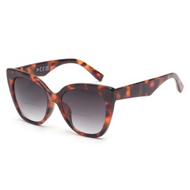 JM Classic Bifocal Reading Glasses Oversized Cateye Stylish Sunglasses Readers for Women Leopard +1.75
