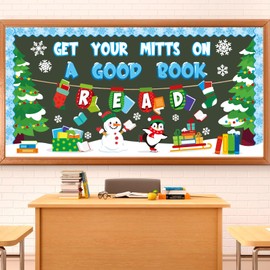 gisgfim Winter Reading Bulletin Board Decorations Winter Snowman Paper Cutouts Christmas Tree Penguin Classroom Bulletin Board Set for School Home Chalkboard Door Xmas Winter Holiday Decor Supplies
