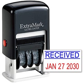 ExtraMark Ultra Dater Self-Inking Rubber Date Office Stamp with Received Phrase & Date - Style 3, Blue/Red Ink, 12-Year Band