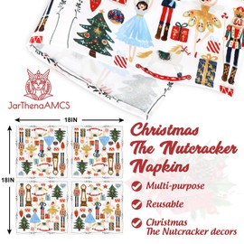 JarThenaAMCS Set of 4 Nutcracker Cloth Napkins Christmas Watercolor Nutcracker Dinner Napkins Reusable Xmas Cartoon 18 x 18 Inch Kitchen Tabletop Collection for Table Decor Party Supplies