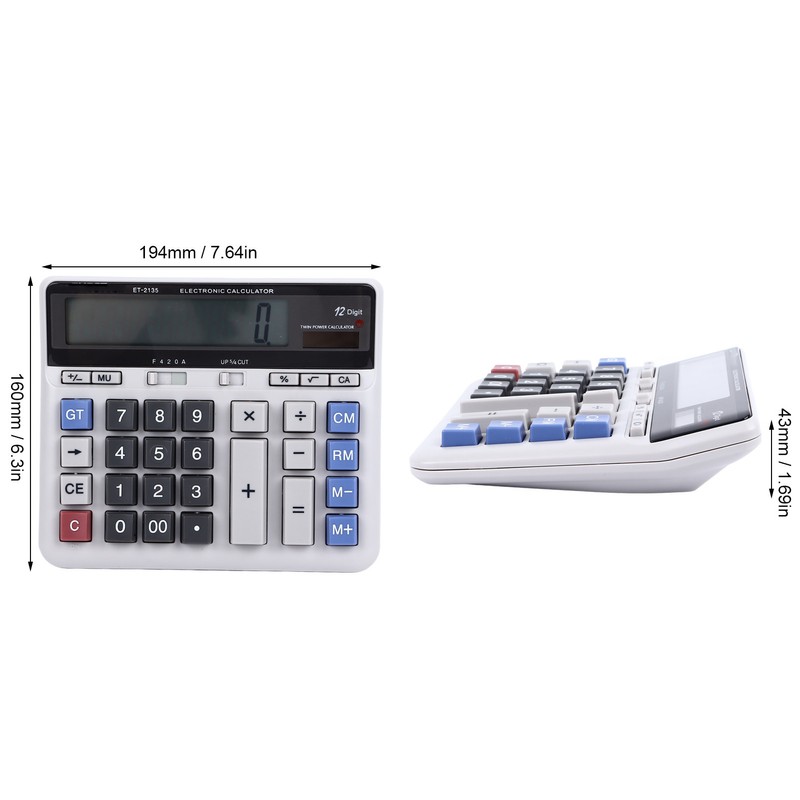 Solar Calculator 12 Digit Large Keys Clear Display Office Calculator