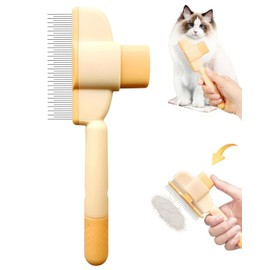 Selbstreinigender Flohkamm, Haustierkamm für Katze und Hund, Hundebürste & Katzenbürste mit Auslöseknopf, Selbstreinigende Haustierbürste, Fellpflegebürste für Lang und Kurzhaarpflege (1 Stück - Gelb)