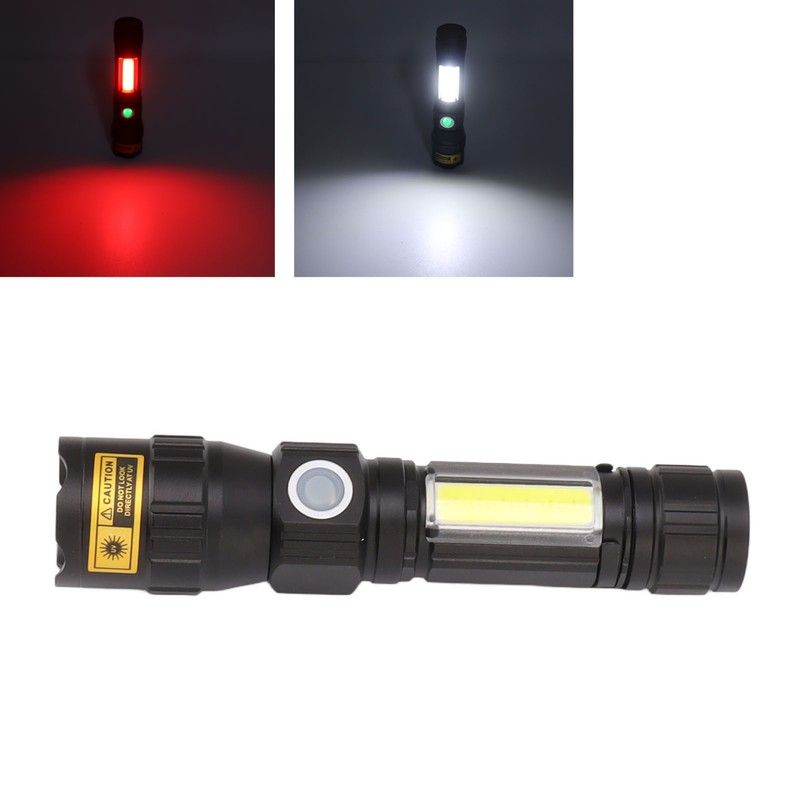 LED Flashlight USB Magnetic Charging 7 Gears Zoomable Black Light
