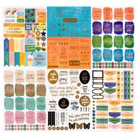 Navy Peony Motivational Quote Stickers for Vision Board (270 Stickers, 6 Sheets) - Goal-Setting Themed, Gold Foil, A5 Size | Inspirational Embellishments for Planner