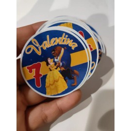 Handmade 20 ct  BEAUTY  AND THE  BEAST 2" Sticker for Bag Treat Box Birthday Party Favor