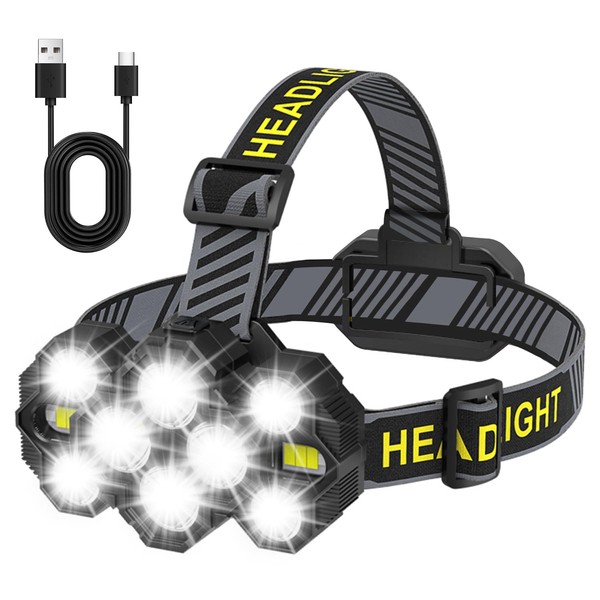 Rantizon Head Torch Rechargeable, 10 LED 10 Modes Head Torch USB Rechargeable Super Bright 22000 Lumens Waterproof IPX4 Headlamp Hands Free Running Head Torch for Fishing Walking Cycling Camping