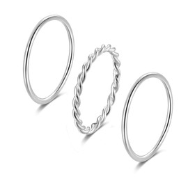 SILBERTALE Minimalist Thin Women's Ring 1.2 mm Narrow Midi Knuckle Rings Stackable Front Rings Set - Braided Twisted Real Silver Rings Size 43-58, Sterling Silver, Easy to use