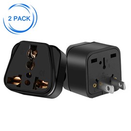 Strhowill (2pack) US Plug to Variety of National Socket,Europe to US Plug Adapter,2 PIN USA NEMA 1-15P Plug to UK/US/EU/AUS Socket Travel Conversion Plugs,AUS to USA Travel Adapter (Black)