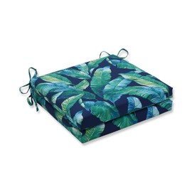 Pillow Perfect Outdoor/Indoor Hanalai Lagoon Square Corner Seat Cushions, 20" x 20", Blue, 2 Pack