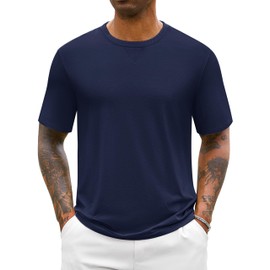 Cotrasen Mens T Shirts Tees Drop Shoulder Short Sleeve Cotton Breathable Loose Fit Cotton T-Shirts Summer Shirts Navy 2XL