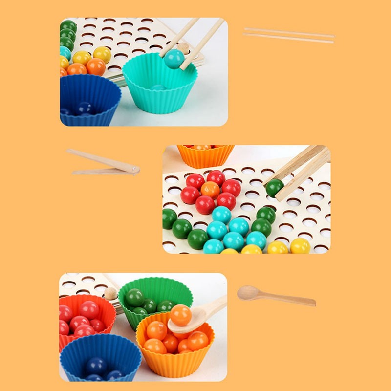 Wooden Peg Board Beads Game Educational Rainbow Clip Beads Puzzle