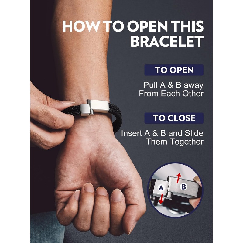 Bandmax Inspirational Gifts Bracelets for Men with Encourage Message Black