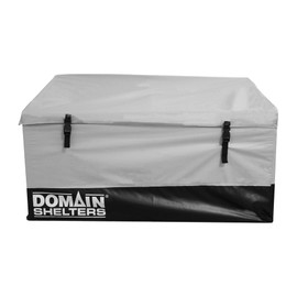 Domain Shelters 117 Gallon 4 x 2 x 2 Foot Outdoor Patio Backyard Garden Storage Container Deck Box w/Removable Weather Bars & Clip Buckles, Gray/Black