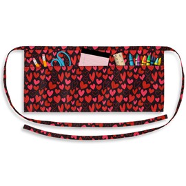Plum Hill Red Hearts Valentine Half Waist Apron With 3 Pockets Waterproof 100% Polyester Cocktail Aprons for Waitresses Servers Bartenders Vendors