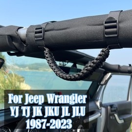 ROMASO Roll Bar Grab Handles for Jeep Grab Handles for Jeep Wrangler YJ TJ JK JKU JL JLU 1987-2024 Paracord Grab Handle 250 Pounds Load,Black