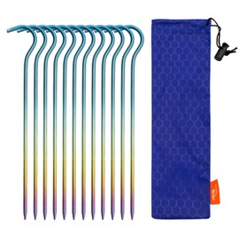 TiTo Titanium Alloy Tent Pegs, Set of 12, 3.0, 3.5, 5.0, 165mm/200mm, Lightweight, Rust Resistant, Titanium Alloy, Tent, Peg, Point, Stay, Outdoor, Camping, Climbing, Pegs, Hard, Gravel, Grassland