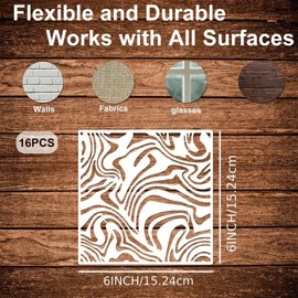 Calkkrer Pack of 16 Reusable Painting Stencils, Stencils for Painting on Wood, Mixed Texture Stencils Set, Airbrush Stencils, Pattern Stencils Painting
