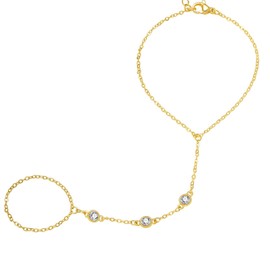 KUTUBORYU Gold Hand Chain Bracelet with Rings, Stylish Ring Bracelet Hand Chain with Cubic Zirconia, Elegant Chain Hand Bracelet for Women, Fashionable Hand Chain Bracelet Jewelry