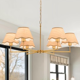 KUSSCO 6-Light Boho Rattan Chandelier 39″ Rattan Pendant Light with Hand-Woven Shade Adjustable Height Vintage Dining Room Chandelier for Kitchen Island Living Room Bedroom Foyer E26 Base