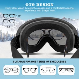 Ski Goggles OTG Over Glasses Snow Sports Goggles Snow Snowboard Goggles Anti Fog UV Protection Anti Bendable Dual-Lenses Black
