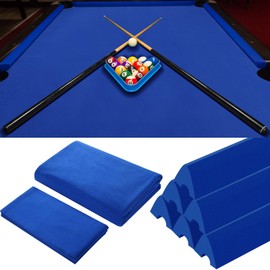 Mixweer Billiard Cloth for 8 ft Pool Table Pre Cut Felt with 6 Cloth Strips and 6 Pool Table Rubber Bumpers for Bars, Clubs, Hotels Replacement(Blue)