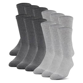 Gildan Men's Polyester Half Cushion Crew Socks, 12-Pairs, Grey, Shoe Size: 6-12