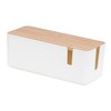KICHOUSE Cable Storage Box Bamboo Lid Power Line Manager for