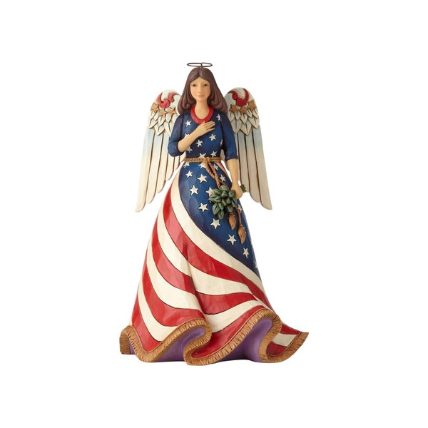 Enesco Jim Shore Heartwood Creek Patriotic Angel with Flag Dress Figurine, 9.8", Multicolor