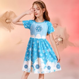 LQSZ Girls Nightgown Short Sleeves Pajamas Snow Princess Casual Dress for Girls 5 6t