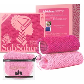 SubSahara Esponja De Red Africana Auténtica - 2 Piezas Exfoliantes Para Todo Tipo De Piel, Esponja De Baño Para Rostro Y Cuerpo, Portátil Para Viajes, Duradera, Exfoliación Suave(Rosa Oscuro Y Rosa Cl