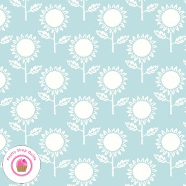 Riley Blake HUNGRY ANIMAL ALPHABET C10186B Blue Sunflower Quilt Fabric ABC's - By the Half-Yard