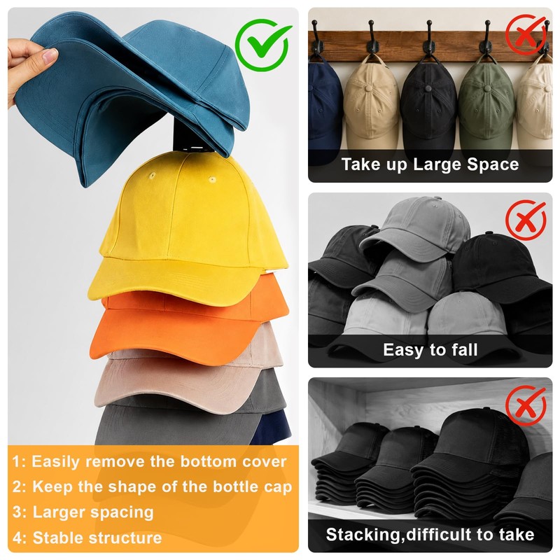 QEEYON 2 Pack Hat Organizer For Baseball Caps, Wall Mounted
