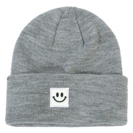 Orfila Beanies for Men Women Smiley Face Warm Winter Hat Toque Unisex Gifts for Men Women Boyfriend Him Light Grey