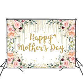 Fitumiw Happy Mother's Day Backdrop 7x5ft Blush Pink Floral Mother's Day Party Decorations Photography Background I Love Mom Gifts Wall Decor Banner Photo Studio Props