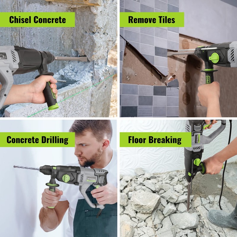 WORKPRO 1-1/4 Inch SDS-Plus Rotary Hammer Drill, 7.5AMP, Lightweight Corded