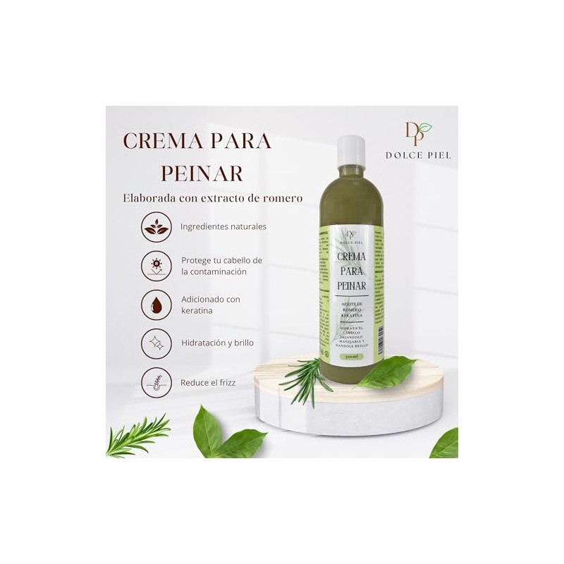 Crema para Peinar con Aceite de Romero, Hidratación Intensa, Antifrizz