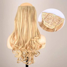 DIGUAN One Piece Clip in Hair Extensions Curly Curl Wave Full Head Long 24" 0.35lb 155g U part Synthetic Hairpiece For Women Natural Real Hair Piece (#Buttered Toast)