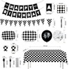 196Pcs Black White Checkered Race Car Party Supplies for 24