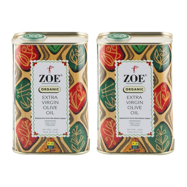 Zoe Organic Extra Virgin Olive Oil Tin, BPA Free Lining, 25.5 Ounce, Pack of 2