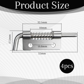 4 Pcs Stainless Steel Flat Pin Hinge Spring Latch, Heavy Duty Sliding Door Lock, Spring Loaded Latch Pin, Movable Spring-Bolt Hinge, Barrel Bolt Latches for Door, Cabinets, Trailer, Chests