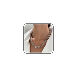 Inateannal Punk Cuban Choker Necklace Silver Chunky Chain Necklace Miami Cuban Link Chain Necklace Vintage Thick Curb Hiphop Necklace Jewelry for Women and Girls