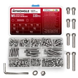 330 Pcs M5 Nuts and Bolts Set, Hex Socket Head Cap Screws Bolts and Nuts Set, Assorted Bolt and Nut Set with Washers, Stainless Steel Machine Screws Assortment Kit for Repair Fastener (M5-330)