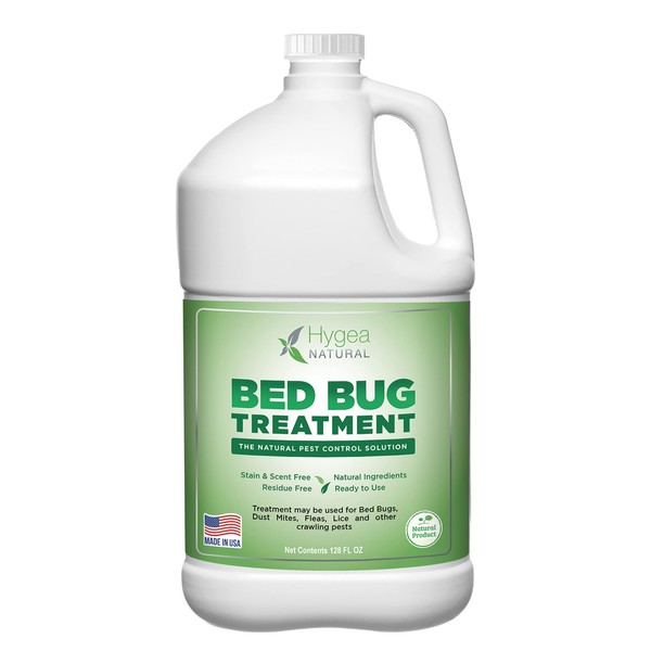 Hygea Natural Bed Bugs Spray Treatment -Stain and Scent Free, Safe for Children and Pets- Lice, Dust Mites, Allergens Treatment- Odorless Natural Formula -Gallon 128 oz Refill