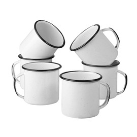 Cinsa Juego de tazas cafeteras Rustik 6 piezas, 8 cm con capacidad 360 ml Peltre ligero (Blanco con filo negro)