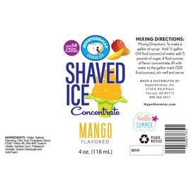Mango Shaved Ice and Snow Cone Flavor Concentrate 4 Fl Ounce Size (makes 1 gallon of syrup with sugar and water added)