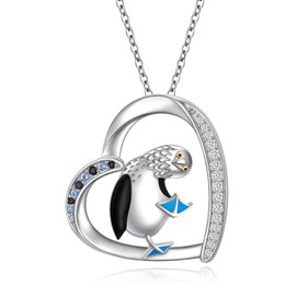 Alphm Blue Footed Booby Necklace 925 Sterling Silver Blue Footed Boobie Heart Pendant Cute Bird Jewelry for Women