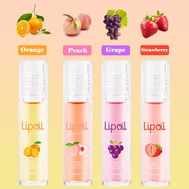 Roll On Glitter Lipgloss,Farblos Lipgloss Durchsichtig,Glitzer-Lipgloss Aufrollen,4 Stück Lip Gloss Obst Geschmack Feuchtigkeitsspendende Lippenstifte,Lip Shiner Roll-On für trockene Lippen